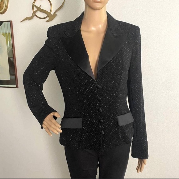 Alex Evenings Vintage 80s 90s Tuxedo Jacket Textured Sparkling Black Size Small - Picture 6 of 11